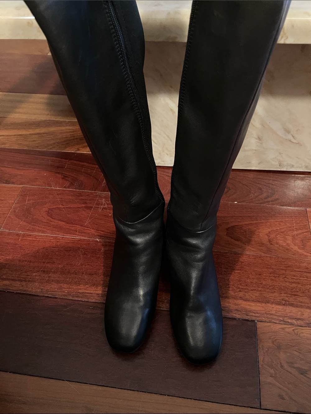 Gentle Souls by Kenneth Coles Black Leather Knee-High Heeled Boots